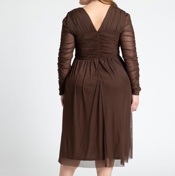 Eloquii Brown Sheer Sleeve Dress - Picture 2 of 9